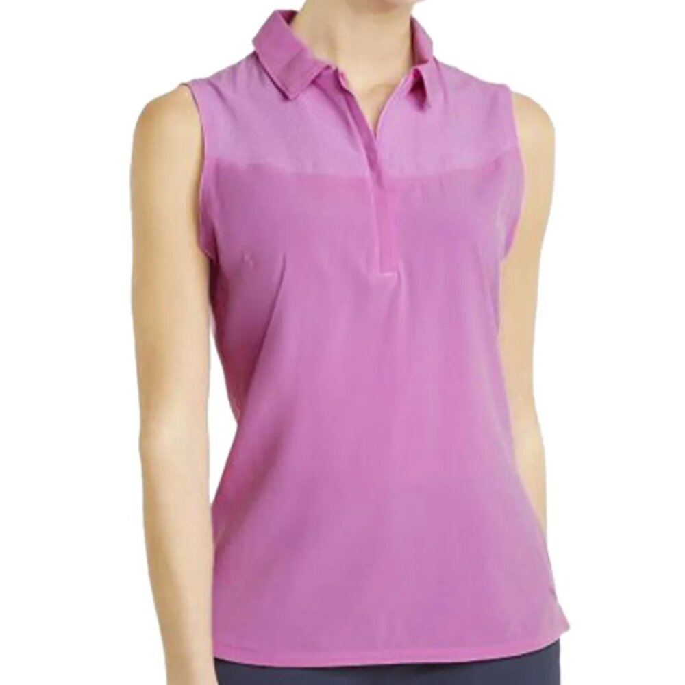 Puma Enjoy Golf Harding Mauve Pop Pink Sleeveless 1/4 Zip Polo Blouse women XXL